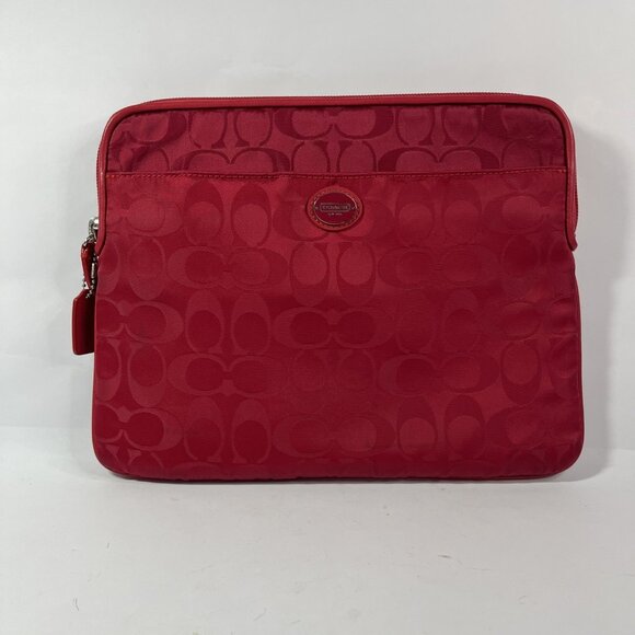 Coach Tablet Cover Red Signature iPad Sleeve Case Sateen Hang Tag Logo Pockets